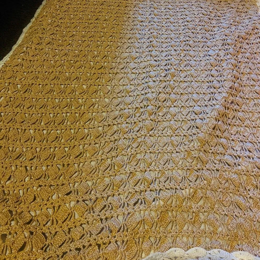 #4353 Crochet Lap or baby blanket tan color with beige trim